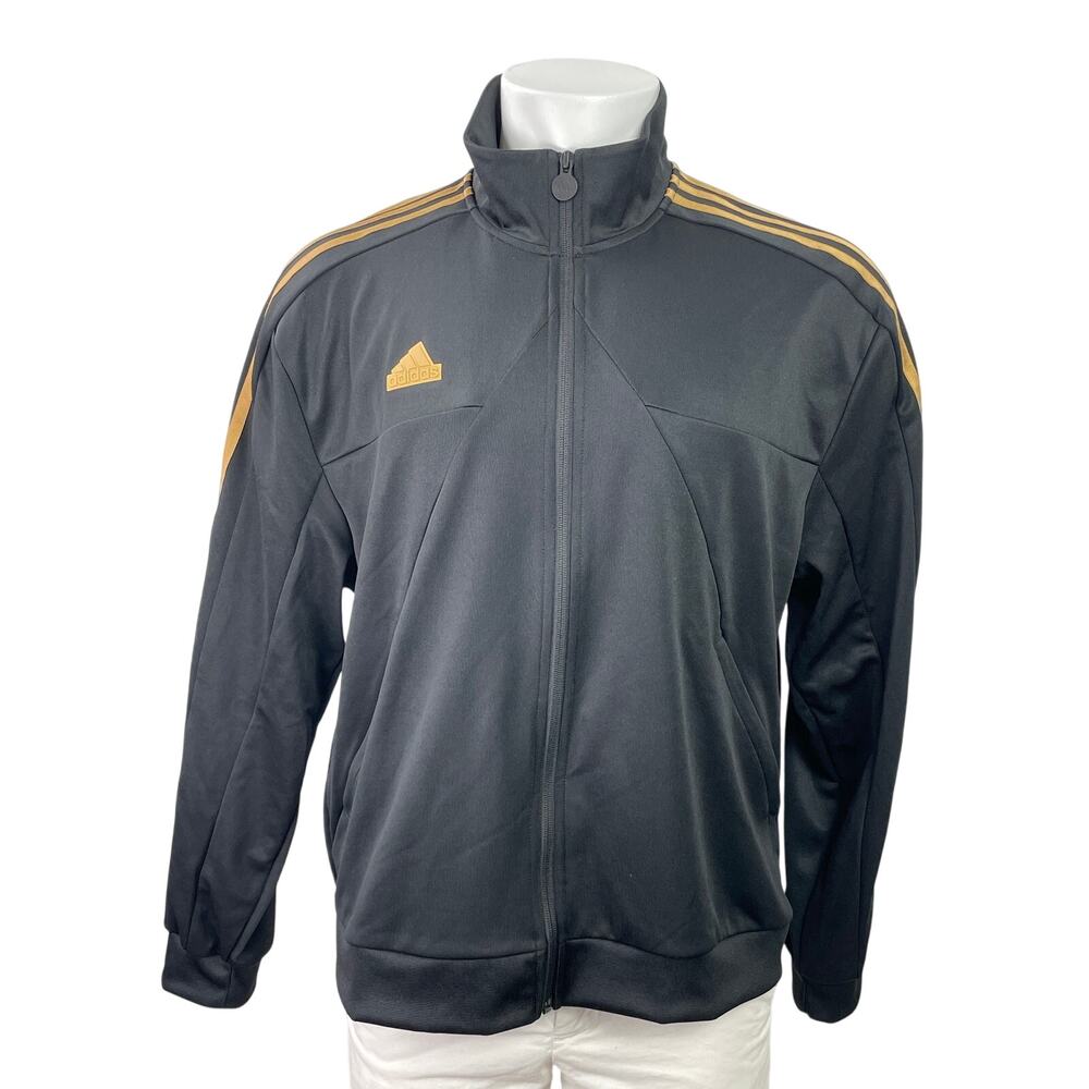 Adidas House of Tiro Nations Men Black Gold Striped Full Zip Track Jacket Size L
